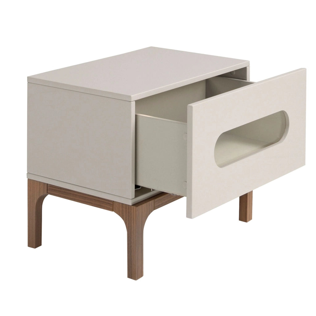 Comodino in legno grigio e noce con illuminazione interna
