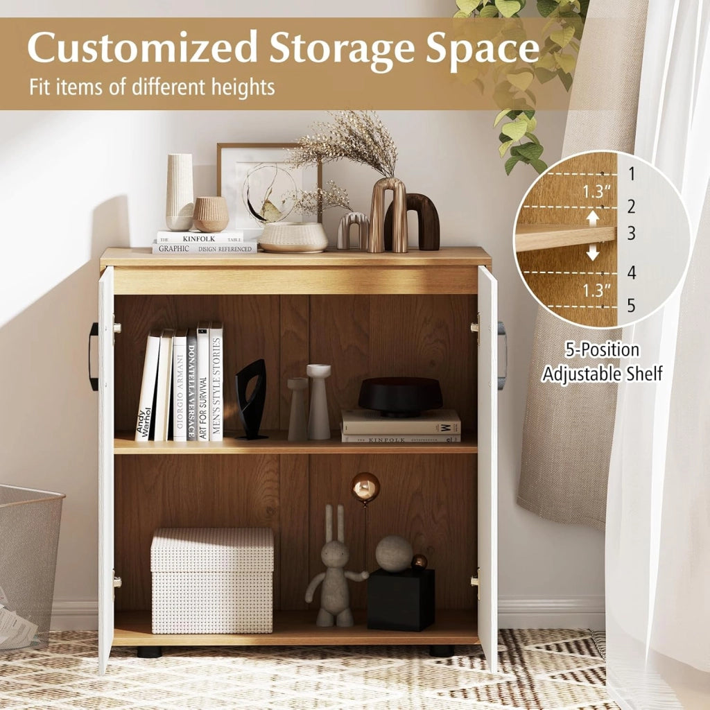 Credenza cucina armadio a 2 ante mobile cucina basso con ripiano regolabile a 5 posizioni, 2 kit anti-ribaltamento, armadio per soggiorno, ingresso, 80 × 31,5 × 82 cm (Naturale)