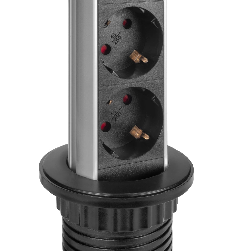 Emuca Multiconnettore estraibile Vertikal, EU, Verniciato nero, Tecnoplastica e Alluminio, 1 u.