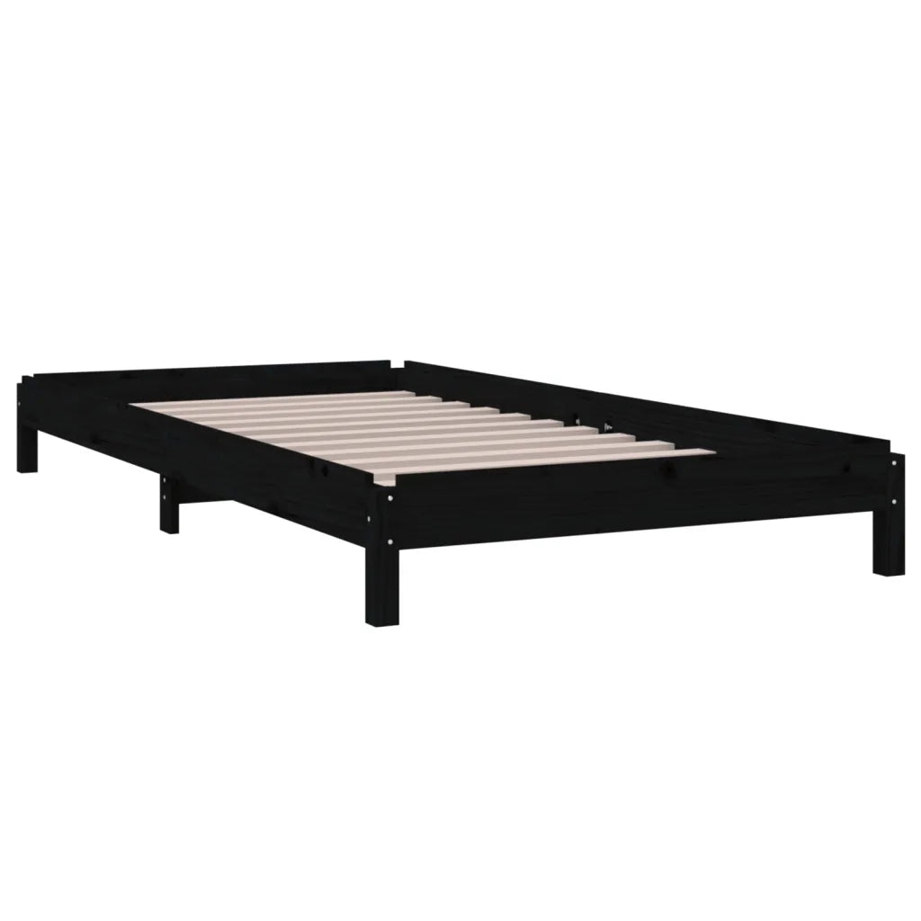 Letto singolo | Letto per adulti | Letto Impilabile Nero 75x190 cm in Legno Massello di Pino