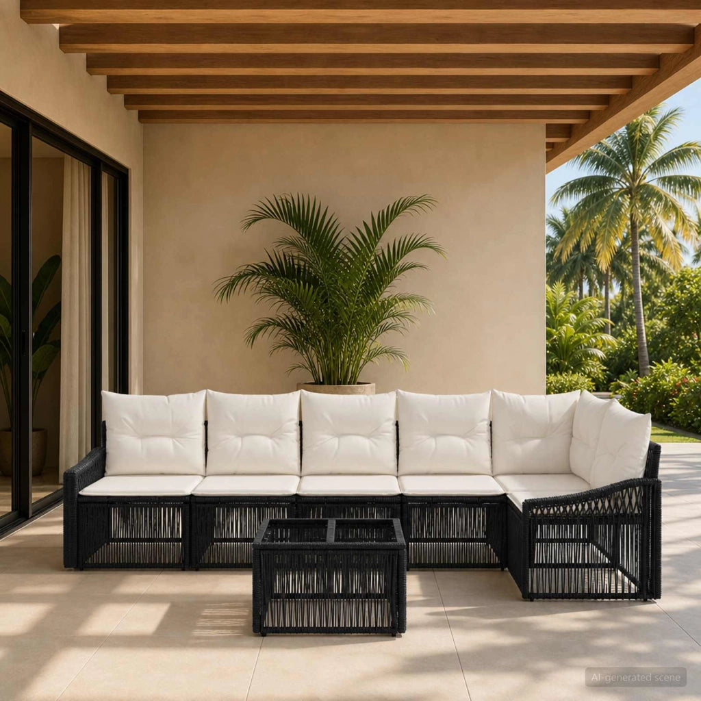 Set Divano da Giardino 7 pz Nero polyrattan 3436012