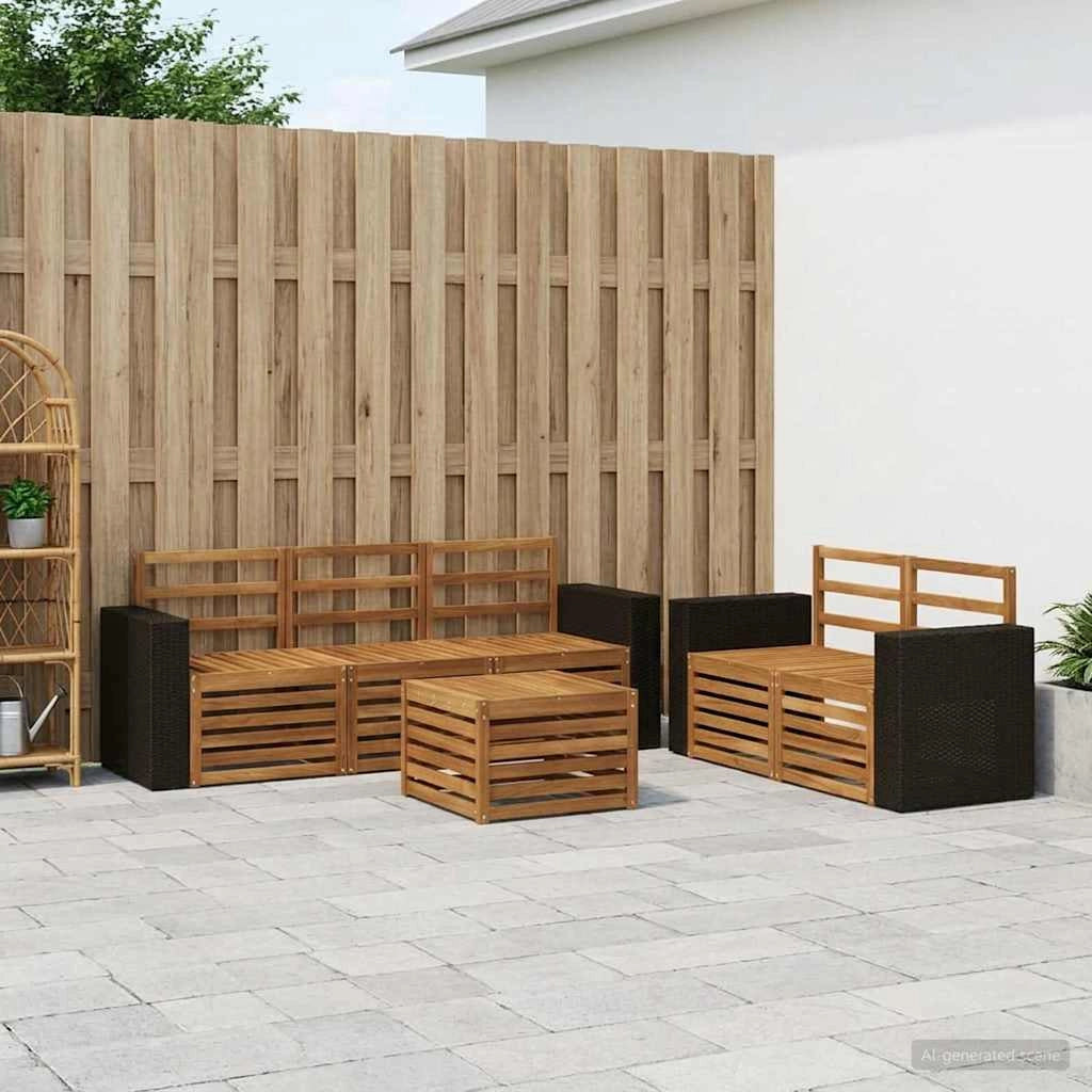 Set di divani da esterno 6 pz Naturale Legno di Acacia Massello 3384030