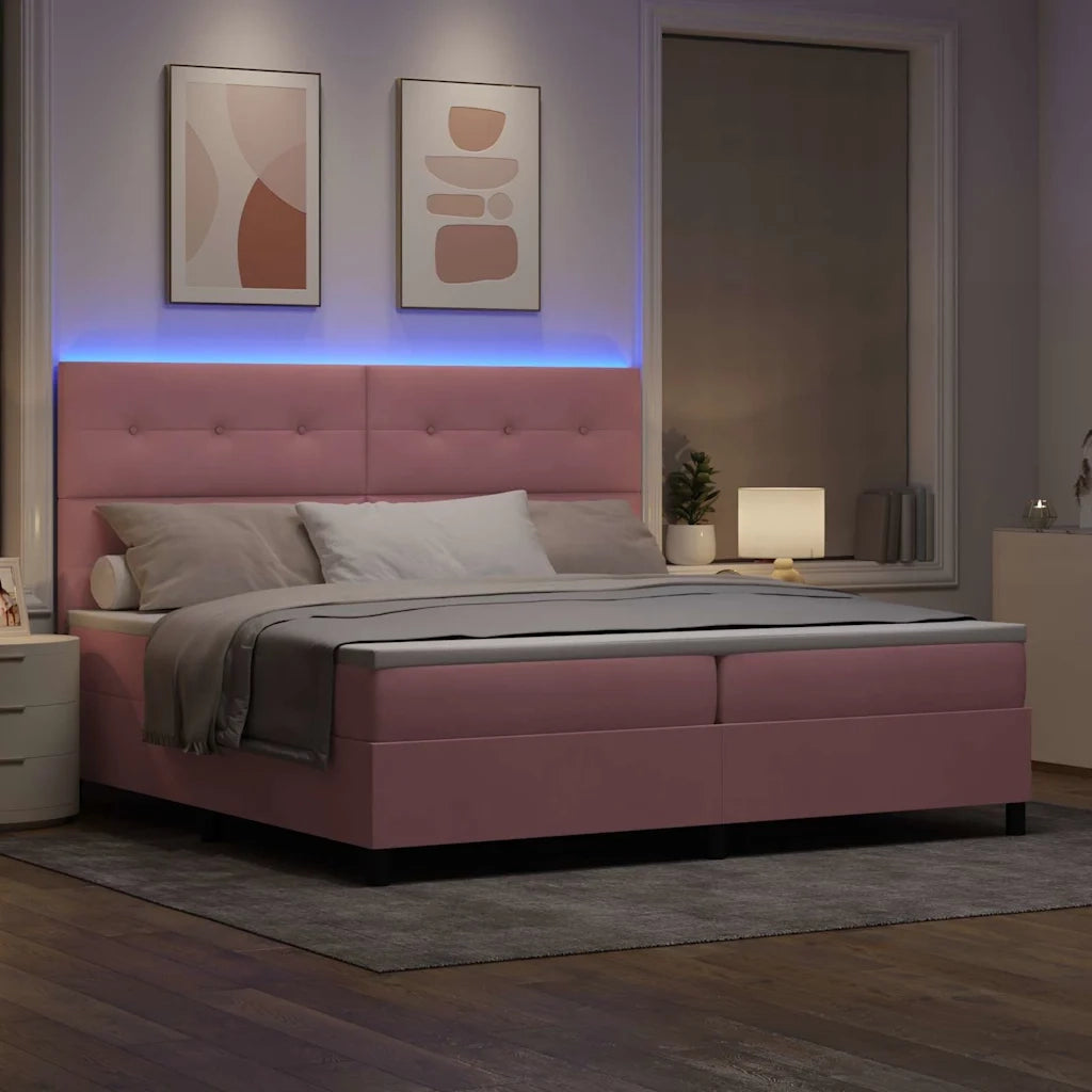 Letto a Sorgente LED con materasso Rosa 200 x 200 cm Tessuto