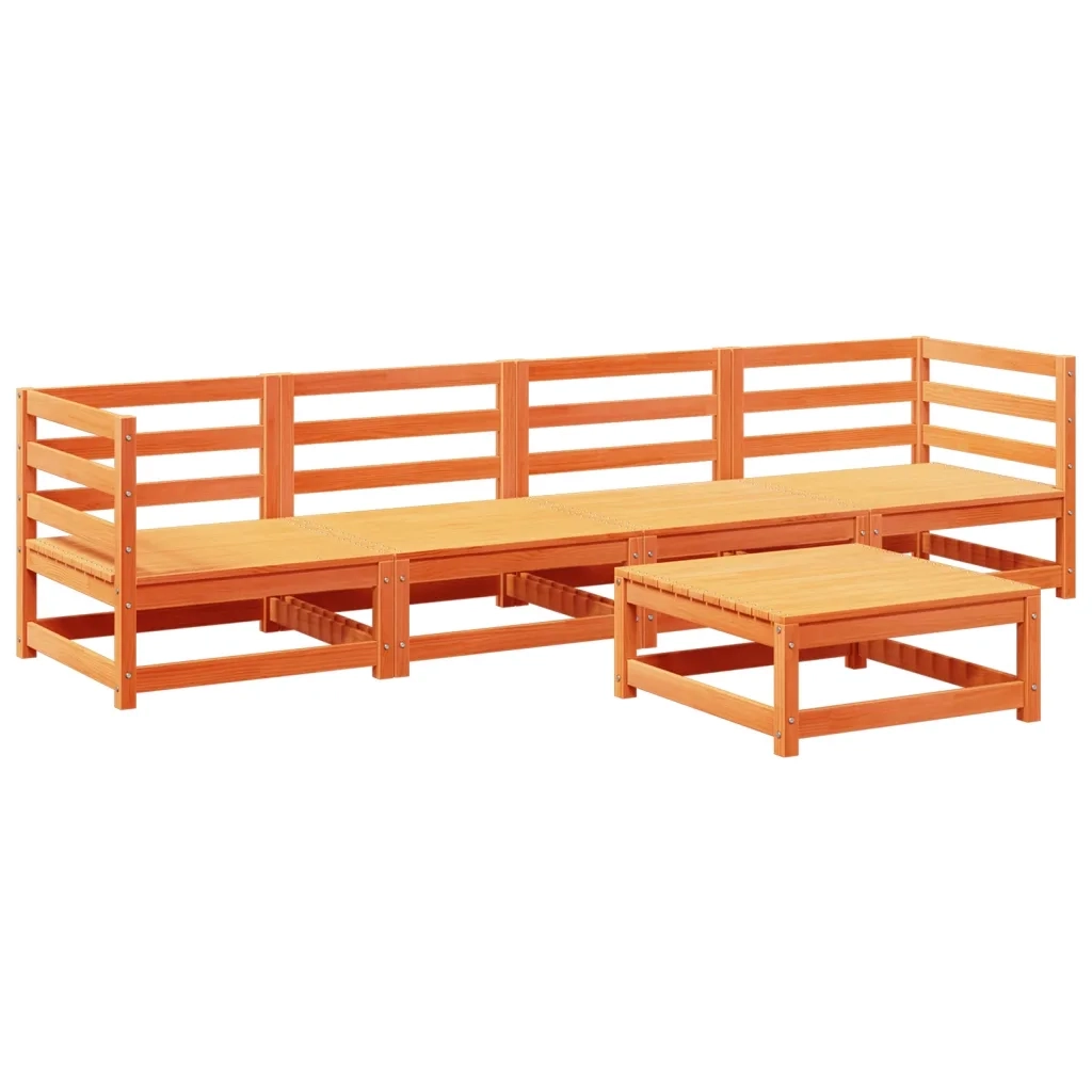 Set Divani da Giardino 5 pz Marrone Cera Legno Massello Pino 3299280