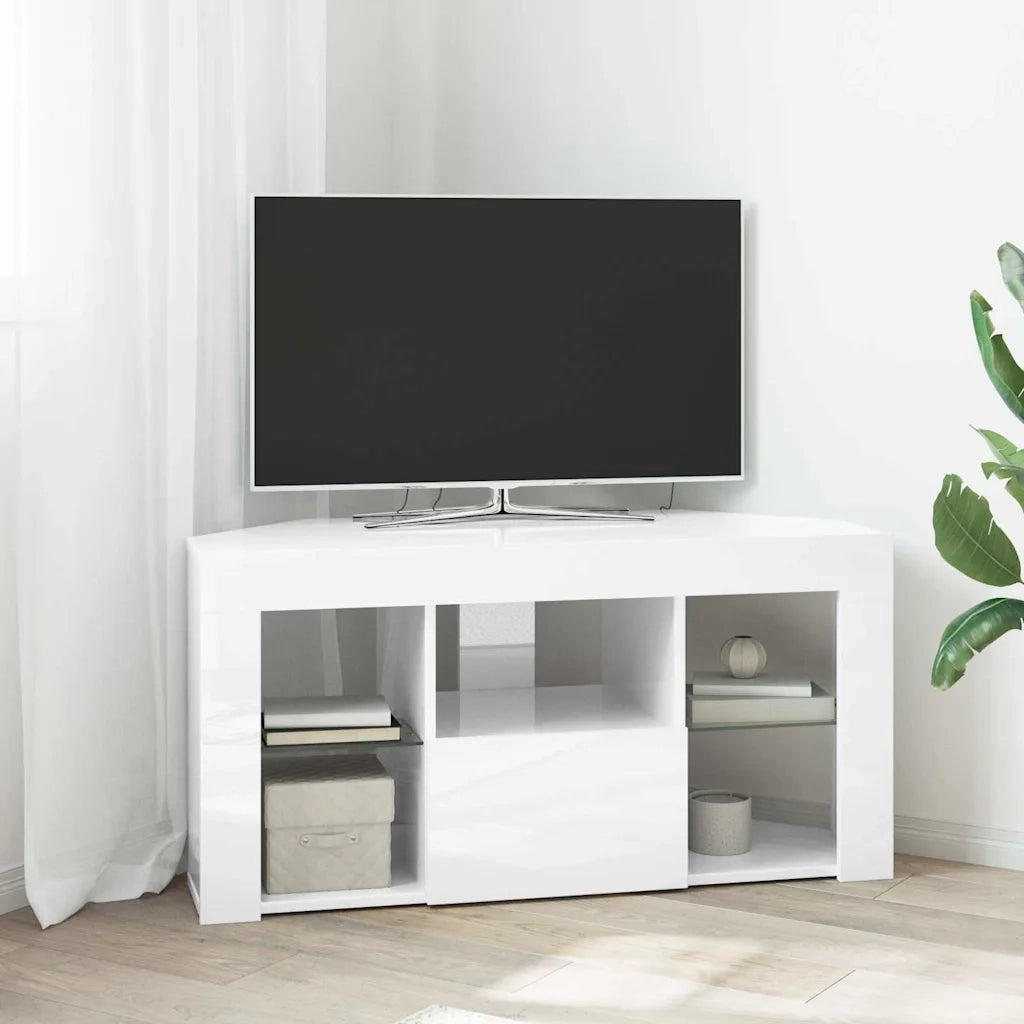 Mobile TV LED Angolare Bianco ad Alto Lucido 100 x 40 x 50 cm