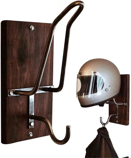 Sostegno per Casco - Supporto per Casco - Appoggio per Casco - Supporto Standard - Casco per Motocicletta Sostegno - Sistema di Sospensione per Parete - Con Gancio per Giacca o Chiave - Design Retro