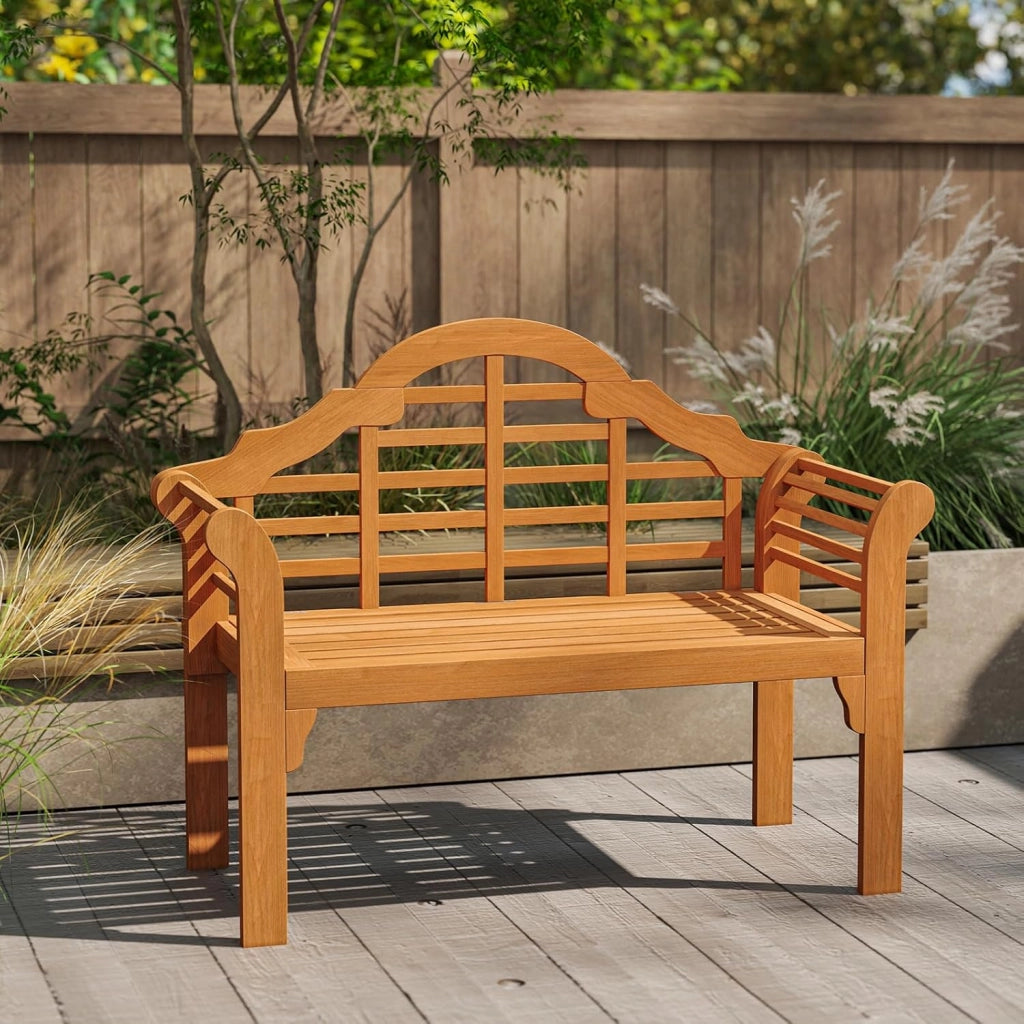 Panchina da Esterno Pieghevole, Panchina in Legno Massello con Braccioli Curvi e Schienale, Panchina da Giardino, Balcone e Cortile, Portata 360 kg, 123 x 54 x 96 cm (Modello 3)