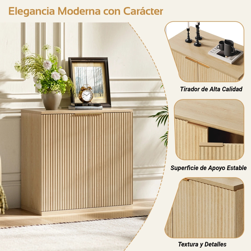 Credenza con 2 ante e ripiani; per soggiorno; in MDF; 80×40×80 cm; rovere