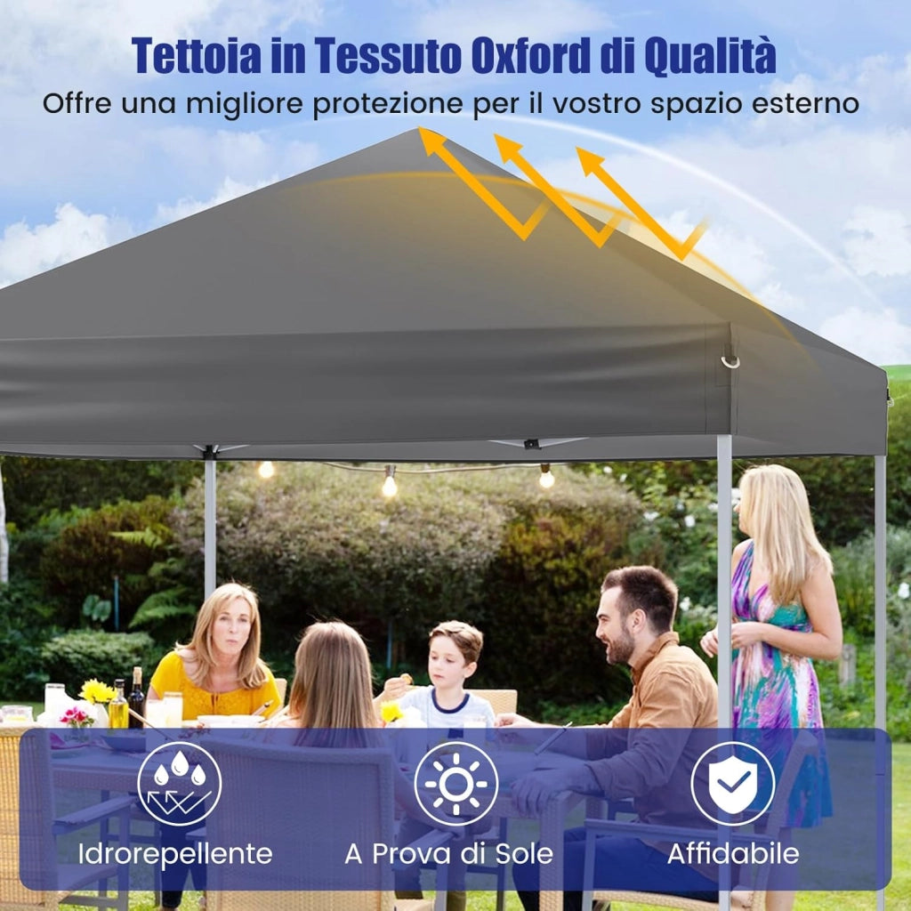 Gazebo Pop-up da Esterno 2 x 2 m, Gazebo Regolabile in Altezza con Borsa da Trasporto, 8 Picchetti e 4 Corde Antivento, Tenda Pieghevole Portatile per Giardino (Grigio)