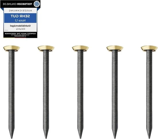 50 Spilli con 30 mm di Lunghezza - Spilli in Acciaio per Cemento, Mattoni, Plastico, Legno - Fatto in Europa - Testa in Oro