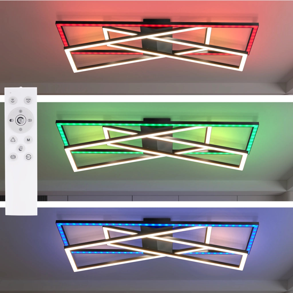 ZMH Lampada da soffitto LED rettangolare 36W RGB orientabile nera per soggiorno camera letto corridoio cucina