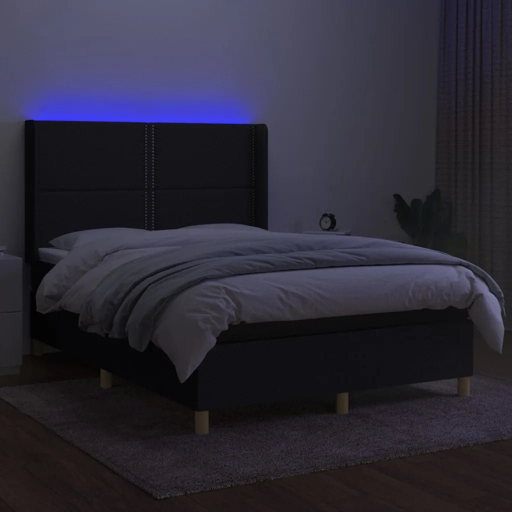 Letto a Molle con Materasso e LED Nero 140x190 cm in Tessuto cod mxl 75368