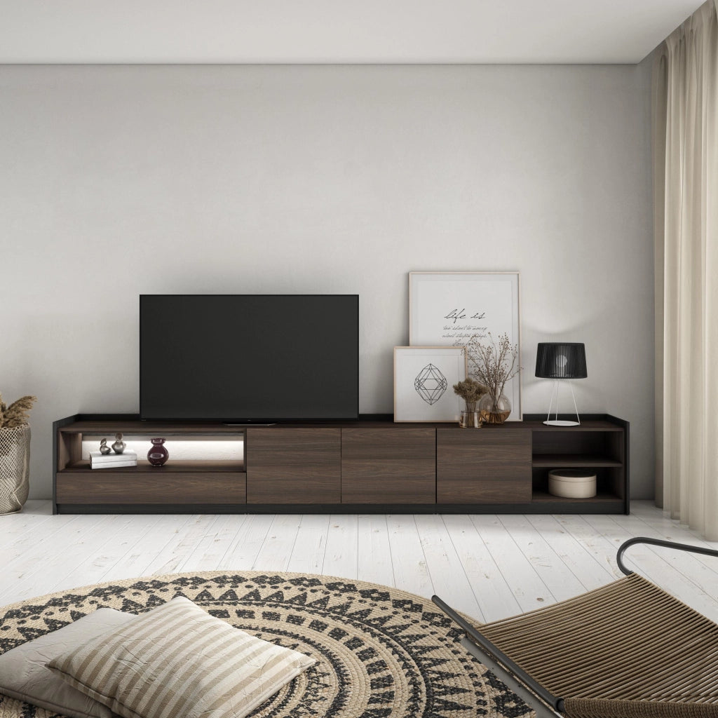 Mobile TV Soggiorno, 310x50x37 cm, Per TV fino a 80", LED, Rovere scuro e Nero
