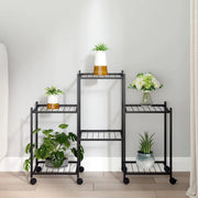 Portafiori con Ruote-Supporto per Piante Mobile-Rastrelliera per Fiori 83x25x63,5 cm Ferro Nero