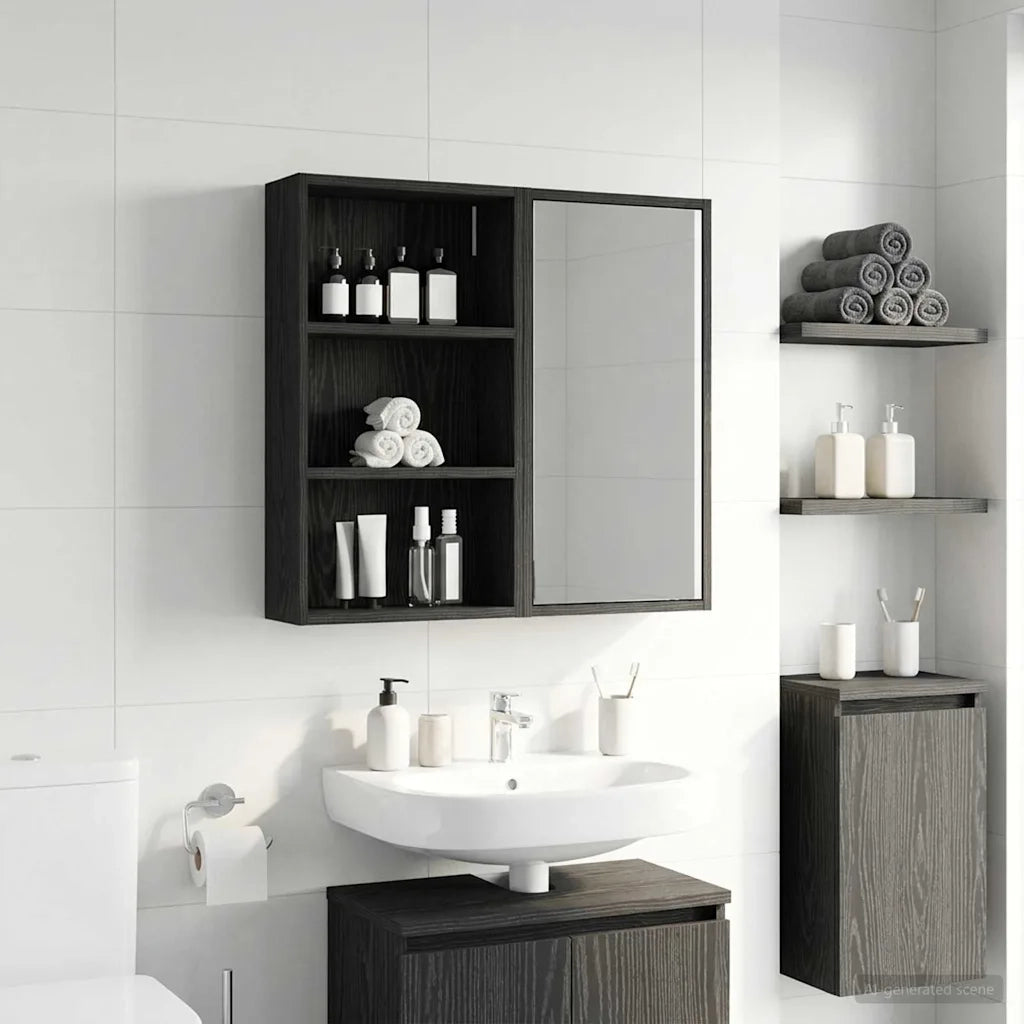 Armadio da bagno a muro Rovere Nero 40 x 14 x 70 cm