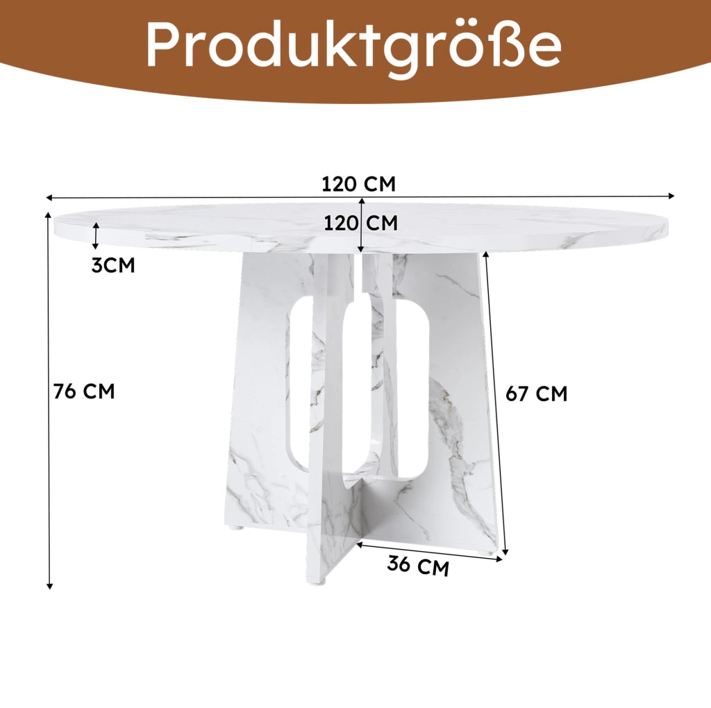 Tavolo da pranzo rotondo ? 120 x H 76 cm in MDF effetto marmo bianco