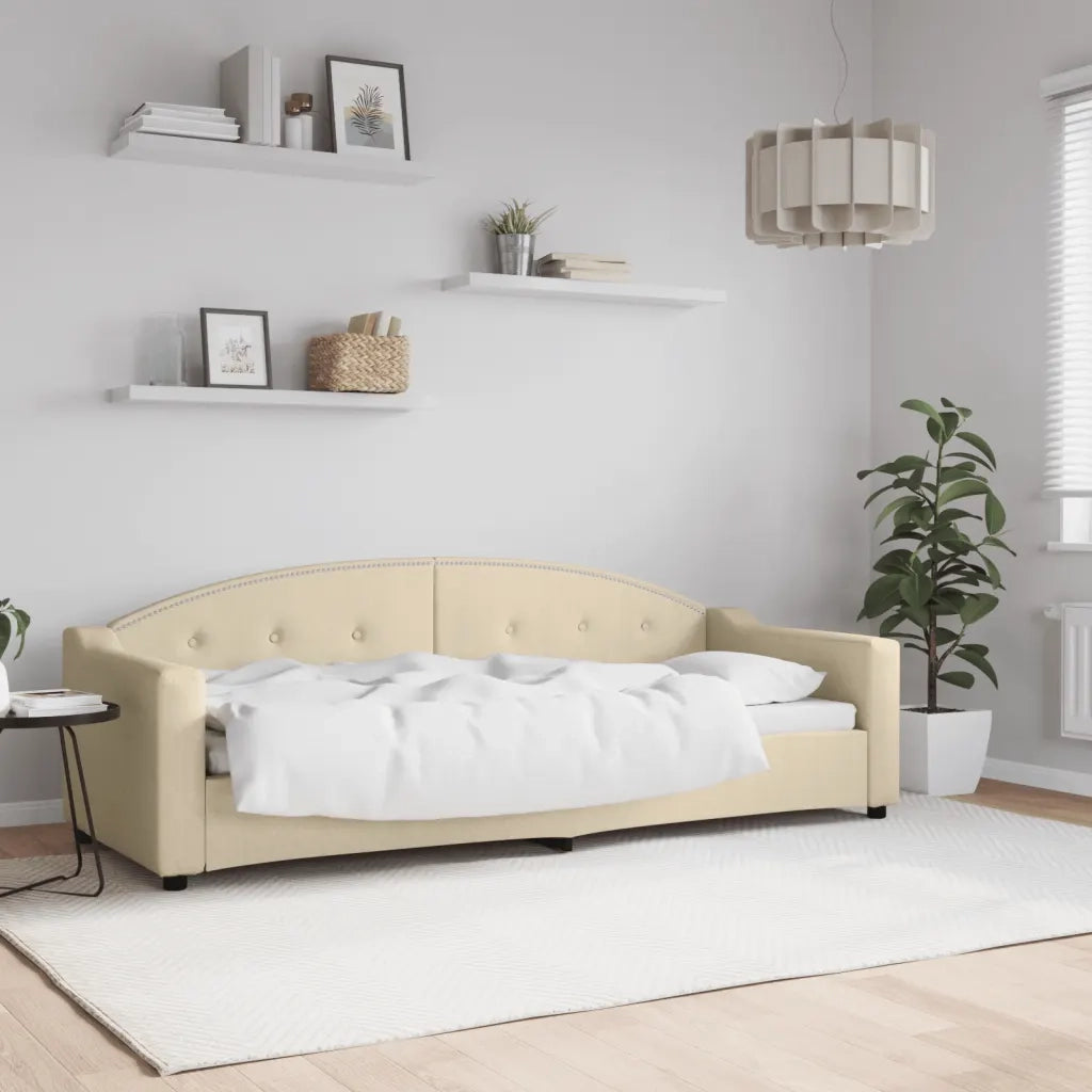 Letto singolo | Letto per adulti | Letto da Giorno Crema 80x200 cm in Tessuto