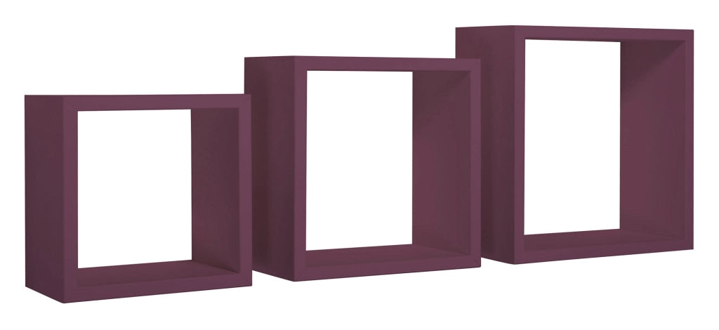 Set 3 Mensole da Parete Cubo in Fibra di Legno Incubo Viola Melanzana