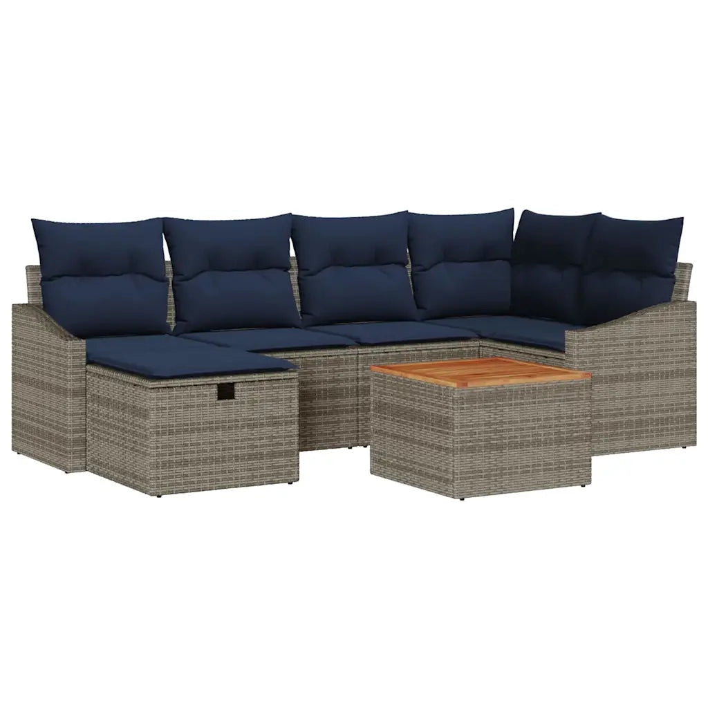 Set Divano da Giardino con cuscino 7 pcs Grigio Poly Rattan