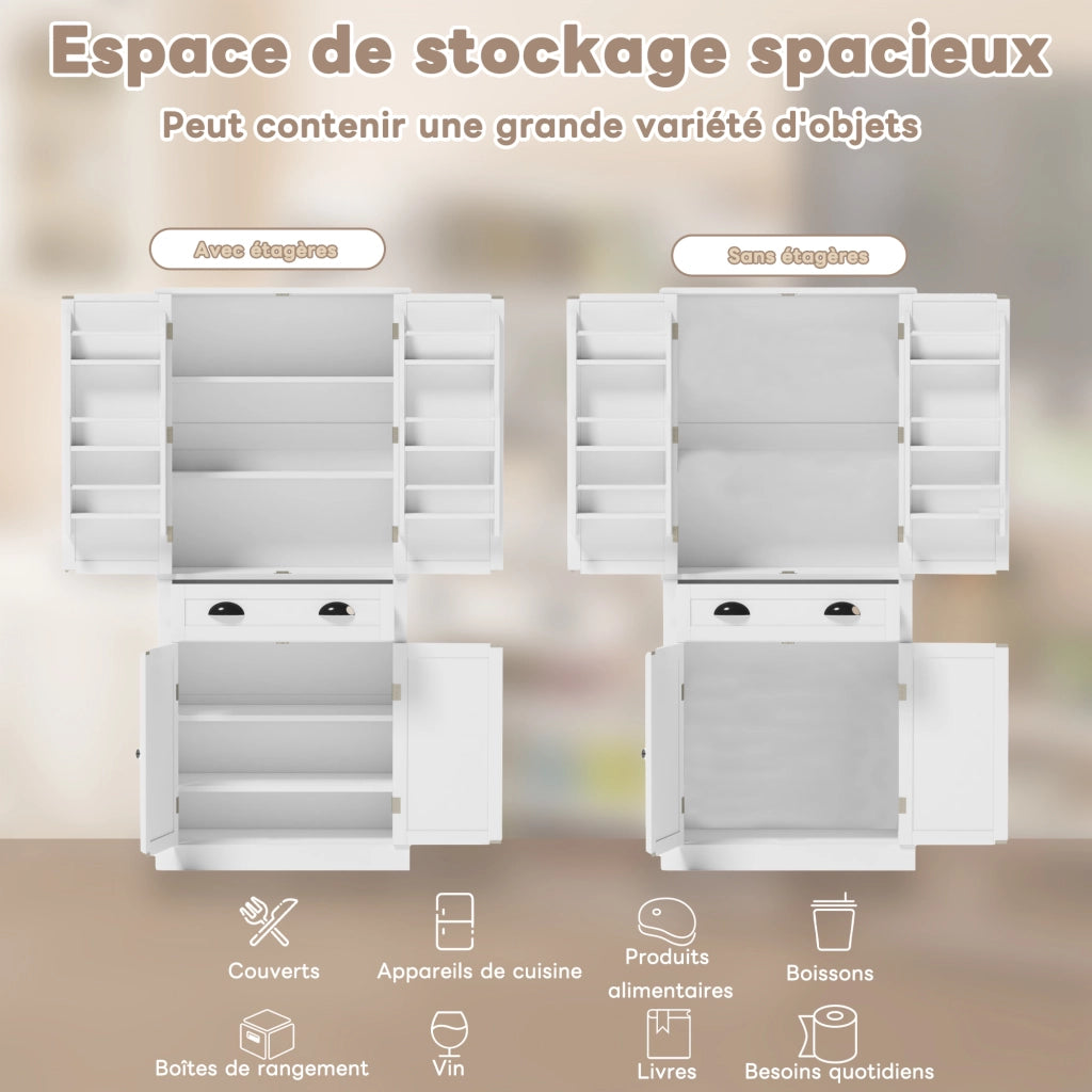 Credenza Alta da Cucina con 4 Ante; 1 Cassetto e 4 Ripiani Regolabili per Cucina in MDF 80 x 40 x 182 cm Bianco