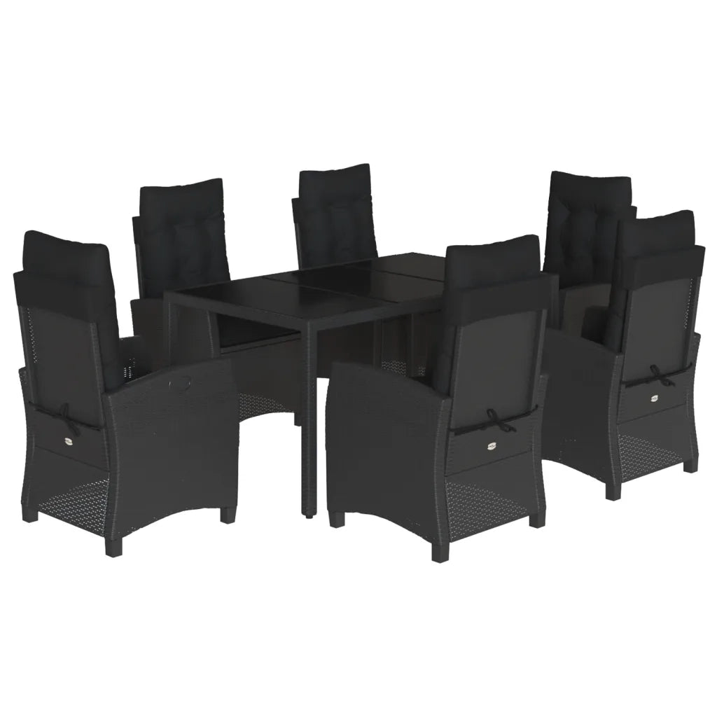 Set da Pranzo da Giardino 7 pz Nero con Cuscini in Polyrattan 3212640