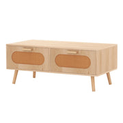 Tavolino rettangolare 100 x 50 x 41 cm con 2 cassetti portaoggetti e stile bohémien in legno naturale 20_0013771