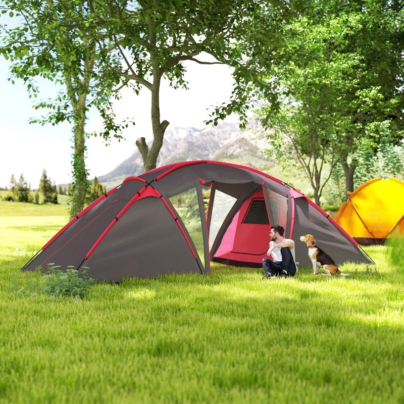 Tenda a tunnel; tenda da campeggio per 4-6 persone; con 3 stanze; gancio leggero; tenda di gruppo con doppie porte; tenda familiare idropellente da 3000mm; per giardino; campeggio; grigio