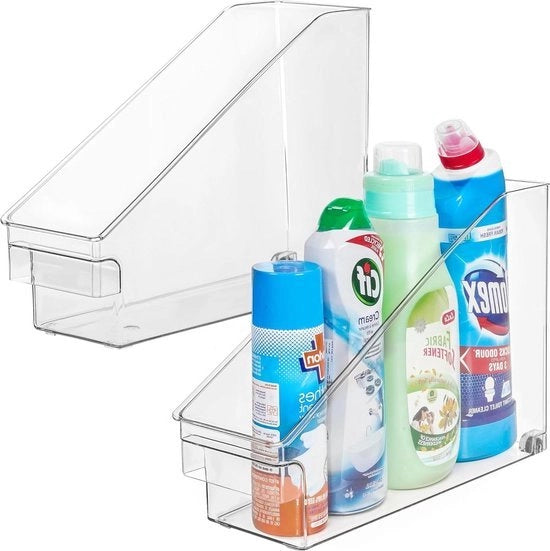 Organizzatore per Frigorifero - Scatola di Stoccaggio Raccogli Cassetto 2 Pacchi - Cassetto Visibile con Ruote e Maniglie per Bottiglie e Pulizie - Organizzatore per Lavastoviglie, Cucina e Frigorifero Rullabotte con 2 Ruote per cassetto