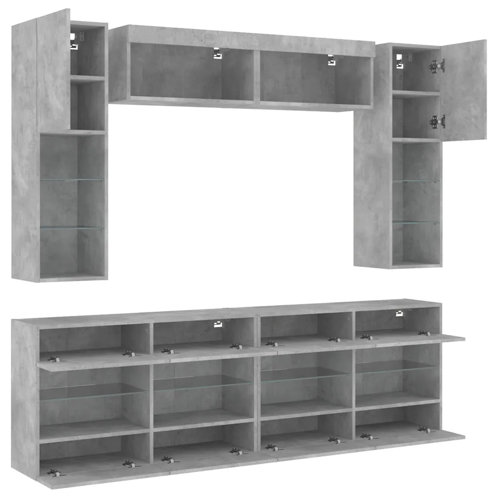 Set Mobili TV a Muro 6 pz con Luci LED Grigio Cemento
