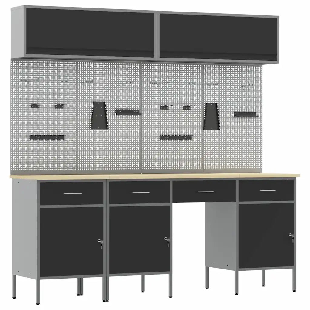 Set di mobili da lavoro con cassetto con blocco 10 pcs Nero 3321474