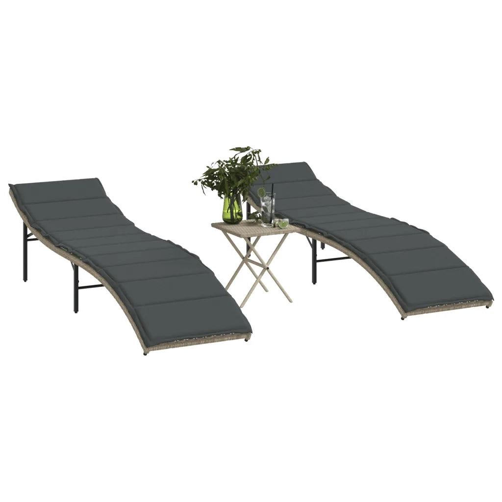Lettini Prendisole 2 pz | Sdraio da giardino | Lettino da sole con Tavolino Grigio Chiaro in Polyrattan