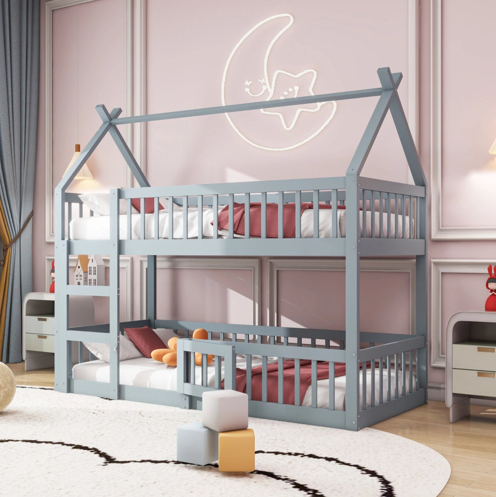 Letto a castello per bambini 90x200 cm con scala; in legno; grigio