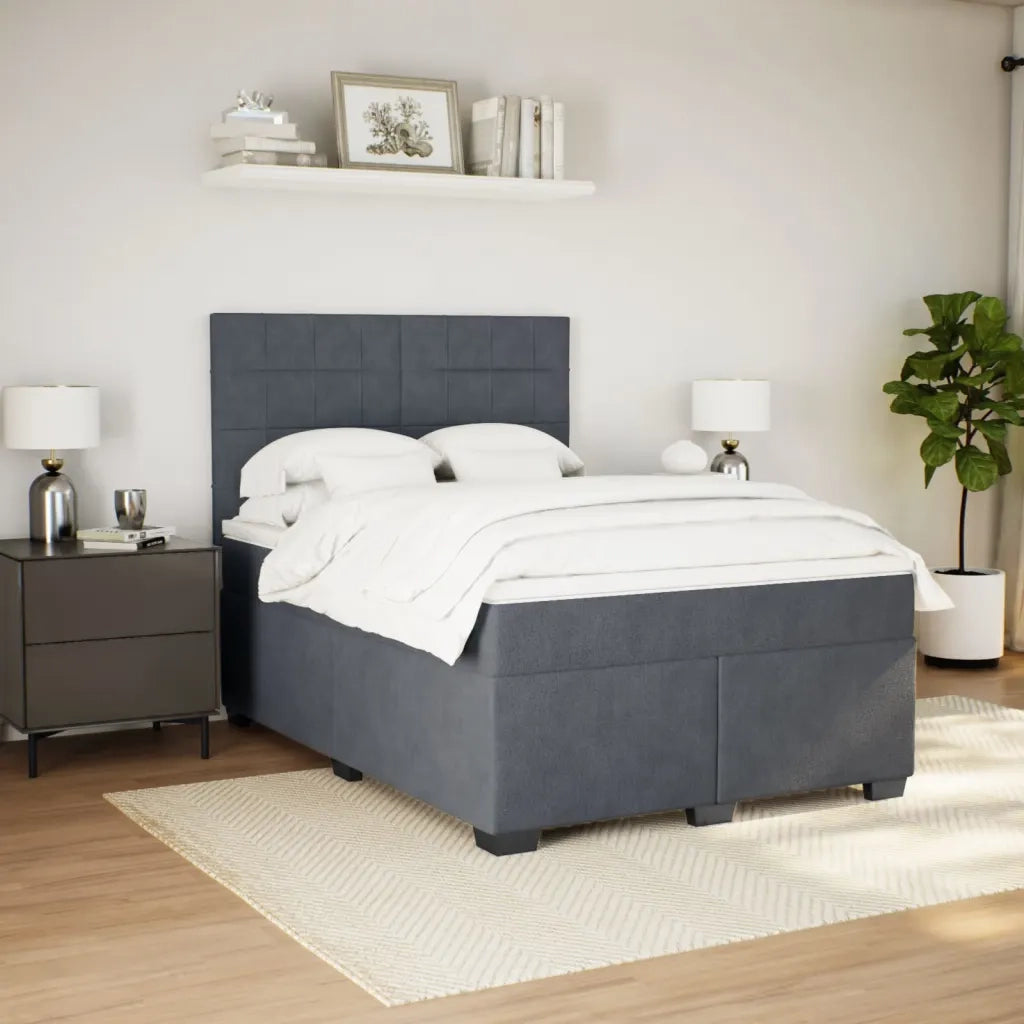Giroletto a Molle con Materasso Grigio Scuro 140x190 cm Velluto