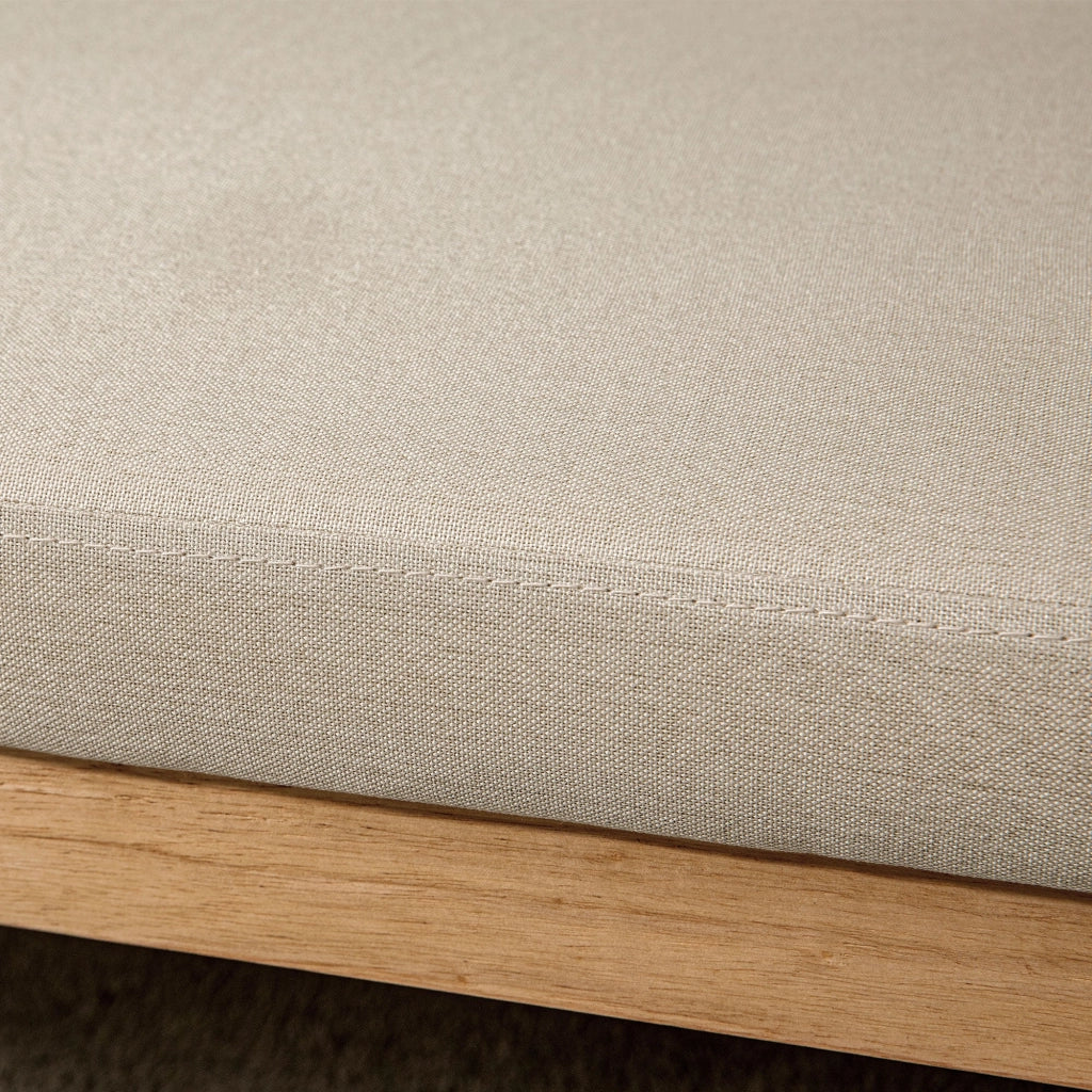 Panca Fondoletto Stile Boho 120x38x61,5 cm Seduta Effetto Lino Braccioli in Rattan Crema