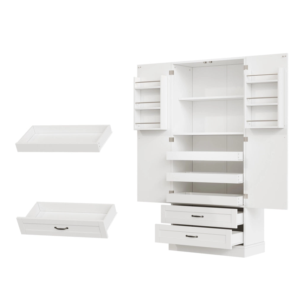 Credenza alta 180x80x37.5 cm con 3 ripiani estraibili e 2 cassetti in MDF bianco
