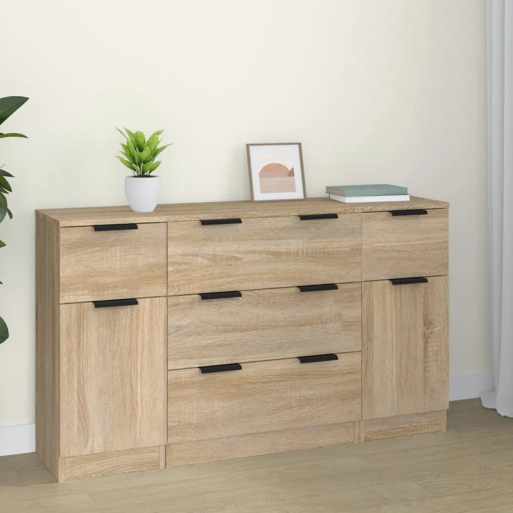 Set di Credenze 3 pz Rovere Sonoma in Legno Multistrato 3115822