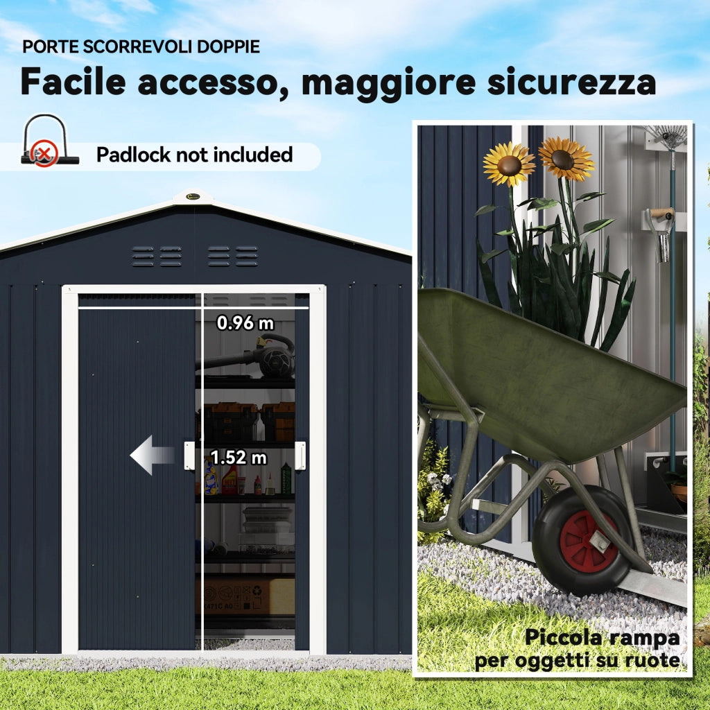 Casetta Porta Attrezzi Giardino ¨C Xylo ¨C Acciaio Grigio Scuro 277x195x192 cm