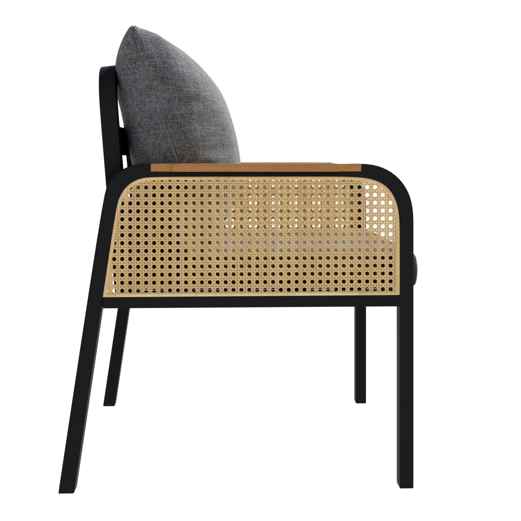 Set da pranzo da esterno con tavolo e 6 sedie in ferro, rattan PE nero e naturale