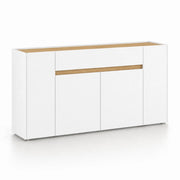 Mobile Contenitore Credenza Moderna In Melaminico Con 4 Ante E 1 Cassetto Design Senza Maniglie Per Soggiorno Sala Da Pranzo 170 X 85 X 40 Cm Bianco E Rovere
