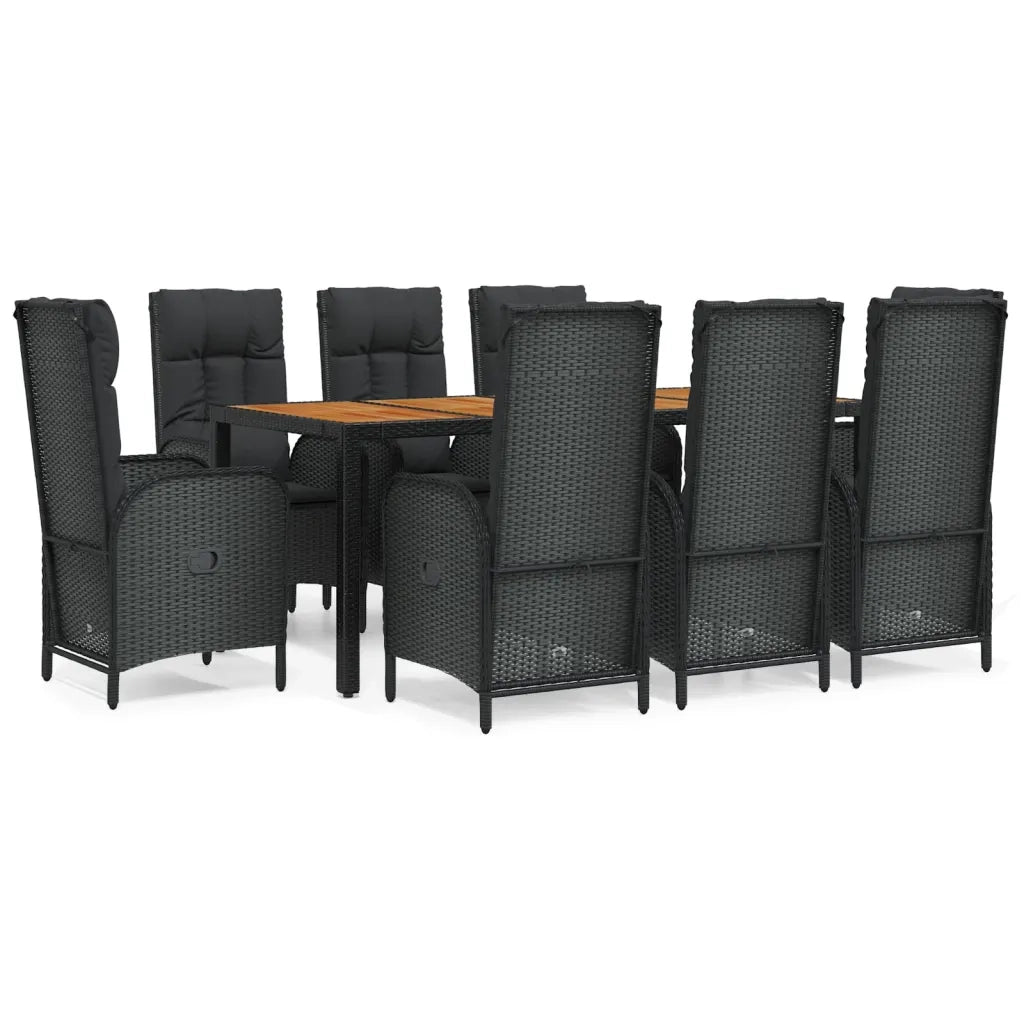 Set da Pranzo da Giardino 9 pz con Cuscini Nero in Polyrattan