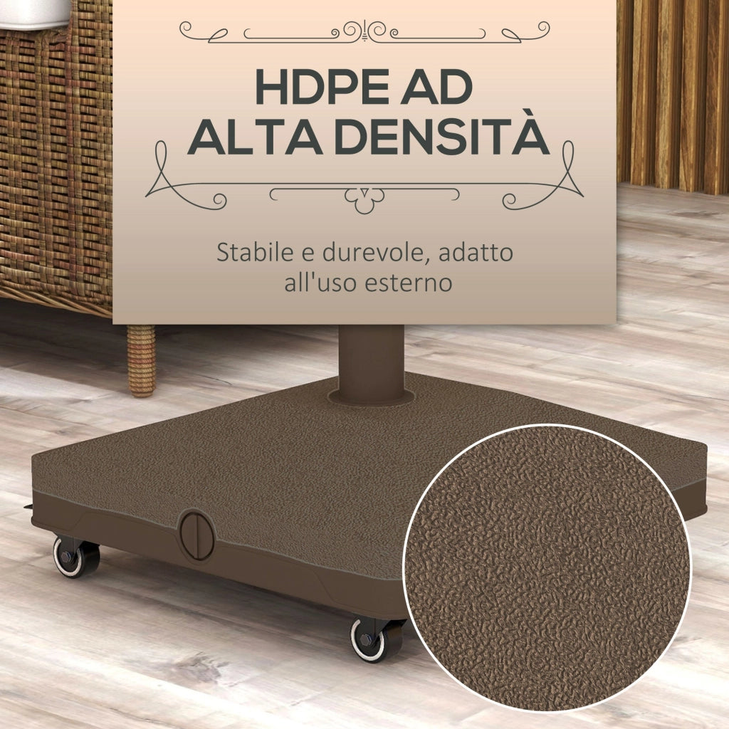 Base per Ombrellone Riempibile 45x45x39 cm fino a 20 kg per Pali da Ø2,2-3,8 cm  con Ruote Marrone