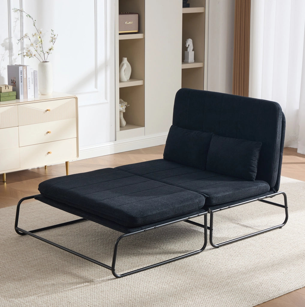 Divano letto a 2 posti convertibile in chenille nero con struttura in metallo; 104x85x92 cm