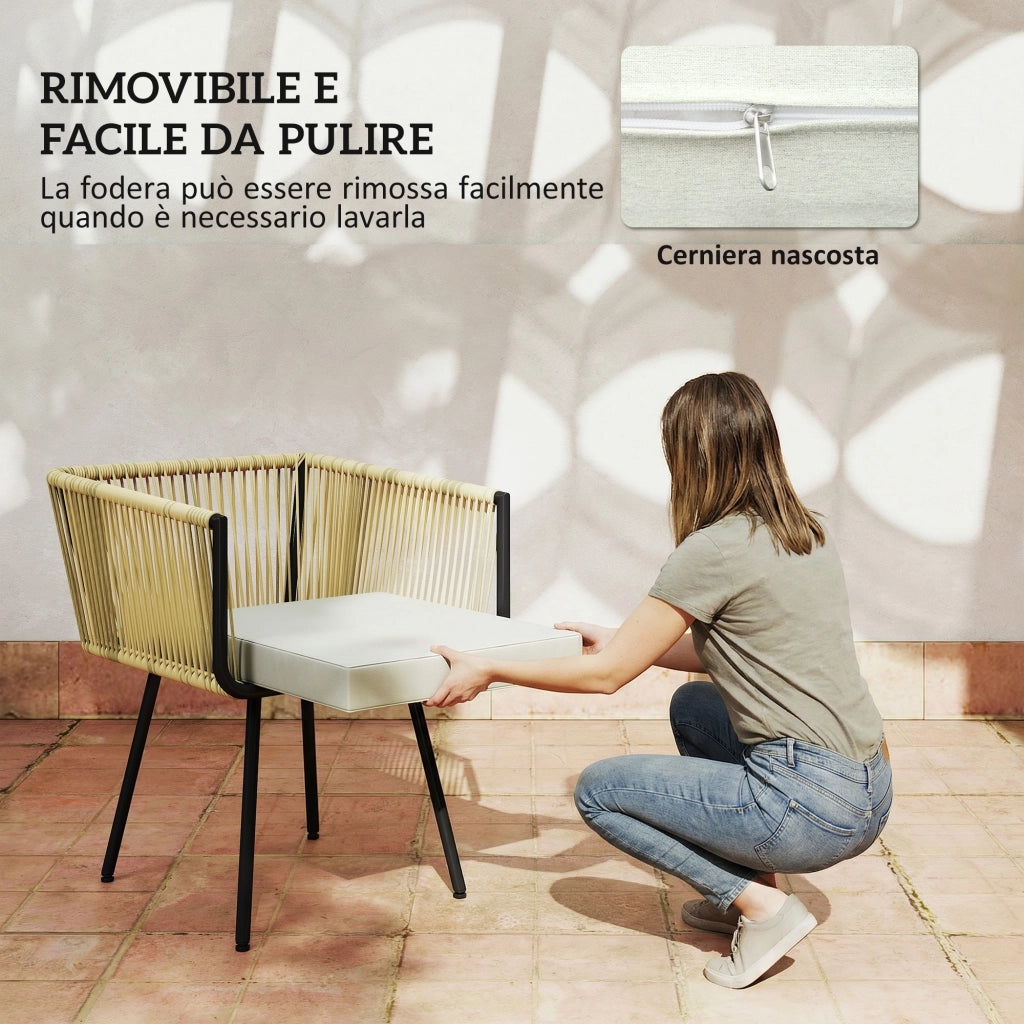 Set 5 Pezzi da Giardino con Tavolo 110x110x74 cm e 4 Sedie in Rattan PE e Legno Beige