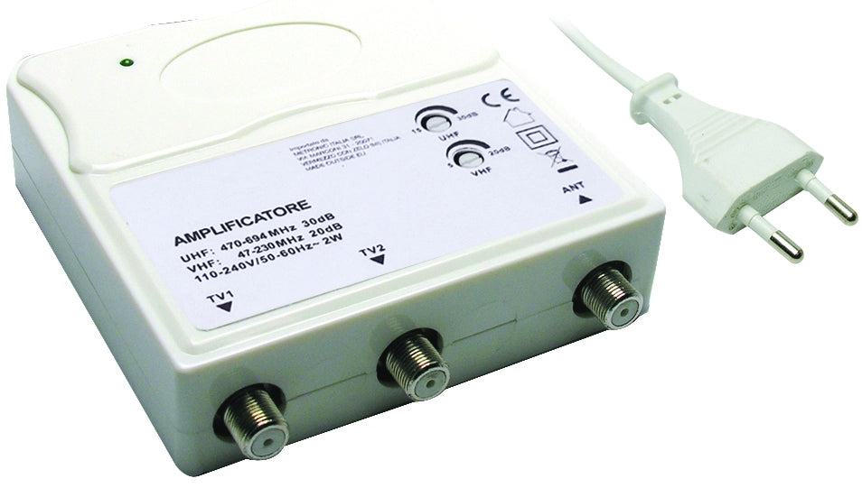 AMPLIFICATORE PER ANTENNE TV DA INTERNO - 1 IN/ 2 OUT