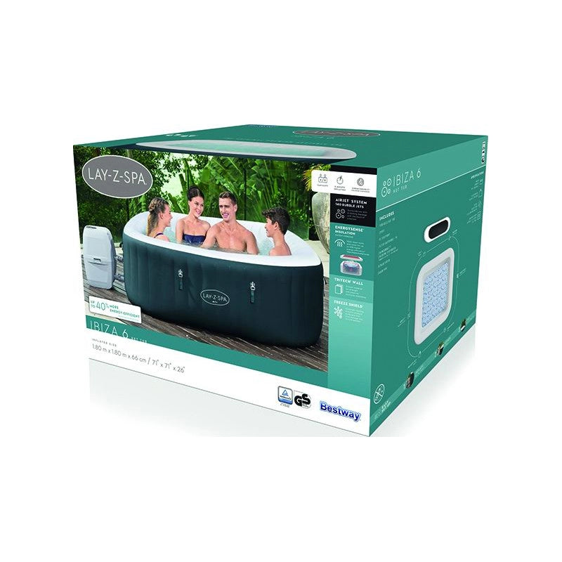 Vasca idromassaggio gonfiabile Bestway Lay-Z-Spa Ibiza AirJet 180x180x66 cm quadrata 4-6 posti con riscaldamento e massaggio