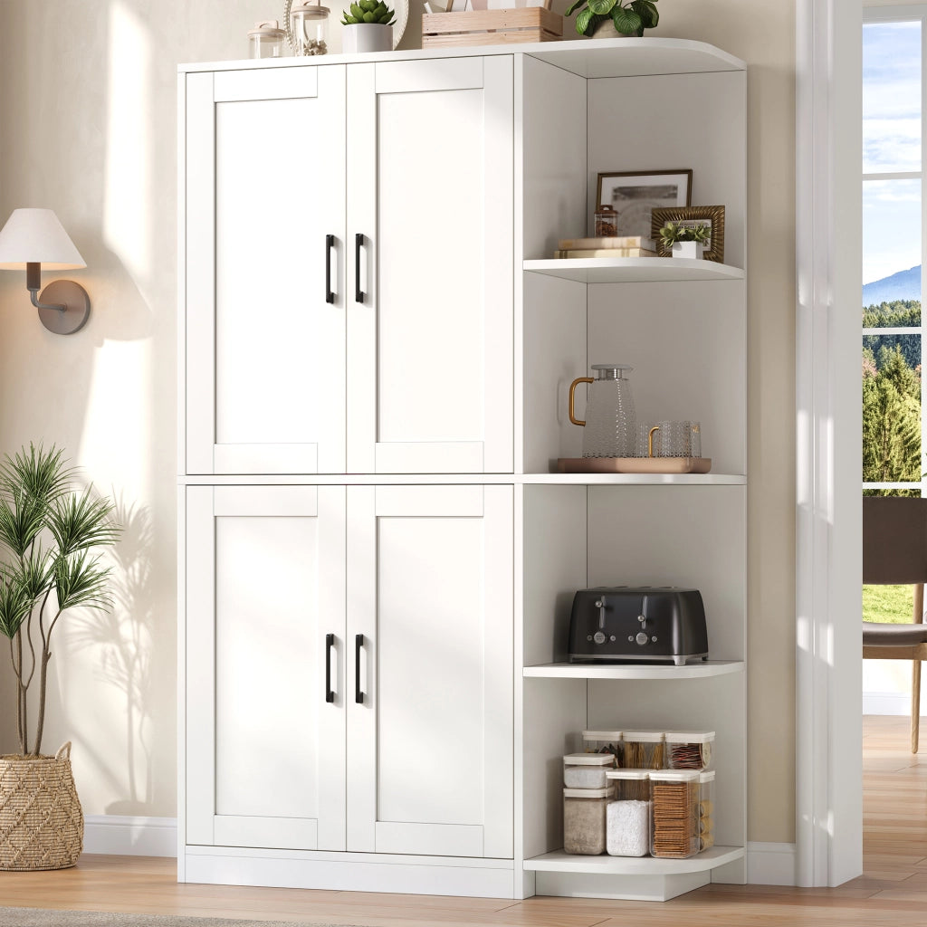 Armadio cucina alto con 4 ante e 4 vani aperti, ripiani regolabili, 103 × 40 × 163 cm, bianco