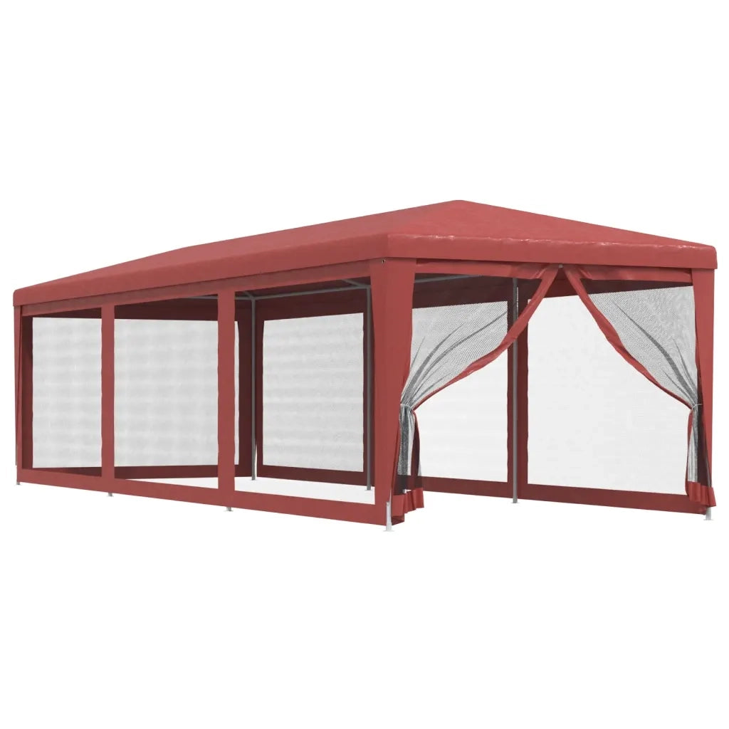 Tenda per Feste con Pareti Laterali in Rete-Tenda Gazebo Rossa 3x9 m HDPE