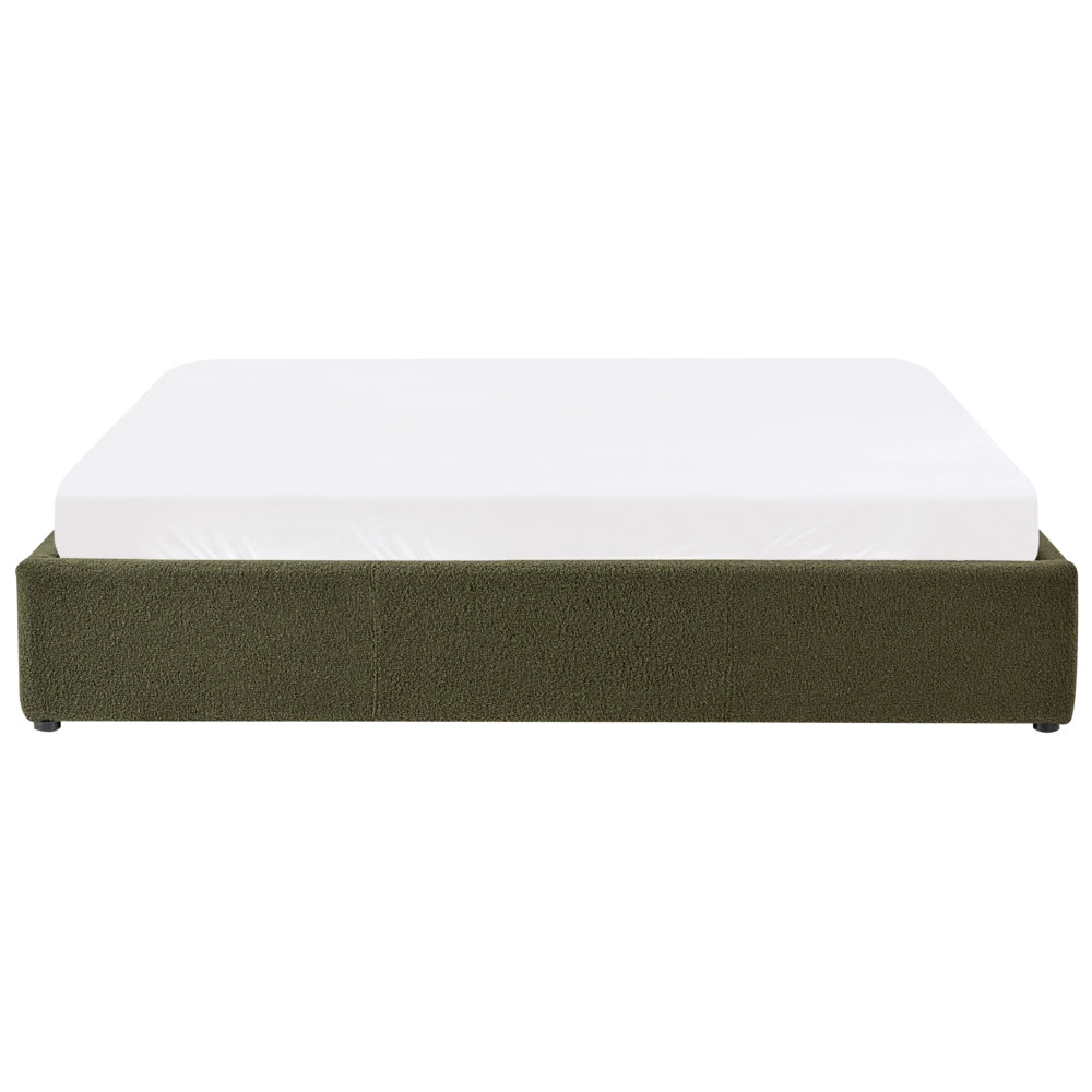 Letto matrimoniale con contenitore in tessuto bouclè verde sporco 180 x 200 cm stile moderno