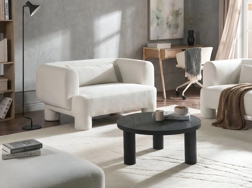 Divano a 2 posti Rivestimento in tessuto bianco Tessitura morbida Gambe cilindriche Stile organico