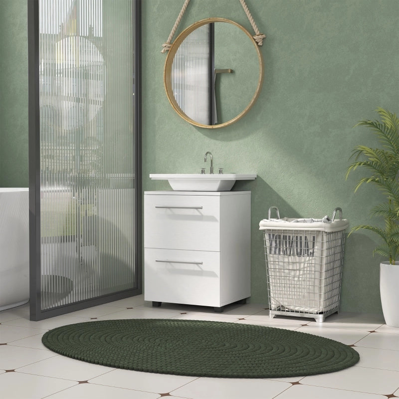 Mobiletto da bagno, mobiletto con cassetto, compatto, in truciolato, bianco